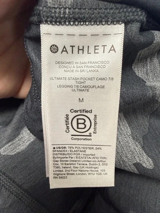 ATHLETA Ultimate Stash Pocket Gray & Black Camo 7/8 Tights Size Medium - Picture 4 of 14